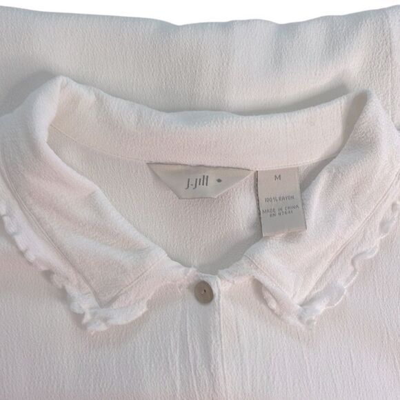 J. Jill Textured Blouse Minimalist Ruffled Collar & Pockets - Picture 4 of 7